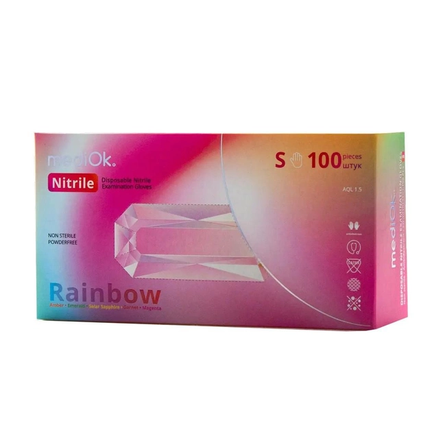 Перчатки нитриловые MediOk Rainbow 5 цветов, 100 шт (50 пар), S - изображение 1