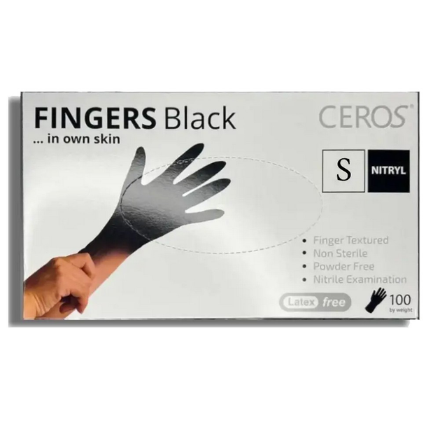 Рукавички нітрилові CEROS Fingers Black, 100 шт (50 пар), S - зображення 1