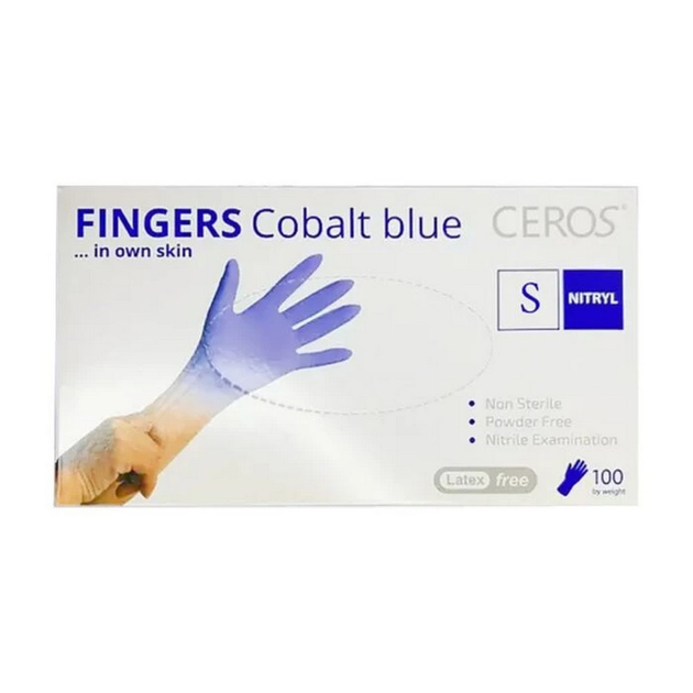 Рукавички нітрилові CEROS Fingers Cobalt Blue, 100 шт (50 пар), S - зображення 1