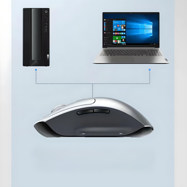 Мышь беспроводная Lenovo ThinkBook MOBTN5O с подключением USB 2.4Gz + Bluetooth, 3200 DPI, gray - изображение 7