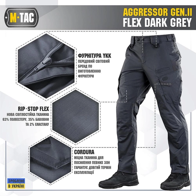 M-Tac брюки Aggressor Gen II Flex Dark Grey 26/32 - изображение 2