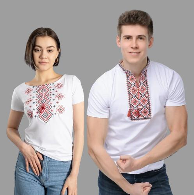 Футболки вышиванки парные семейные М белые (2а-м1) 