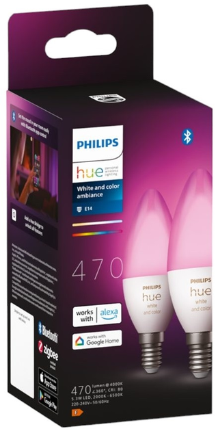 Inteligentna żarówka Philips Hue E14 świeczka RGBW 5.3 W 2 szt. (8719514356719) - obraz 4