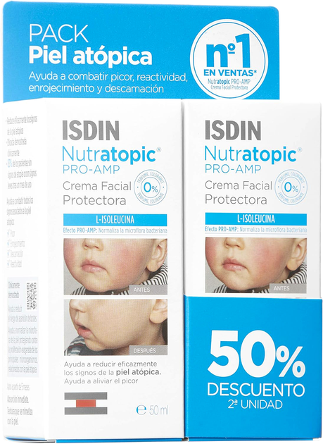 Крем для обличчя Isdin Nutratopic Pro-AMP для атопічної шкіри 2 x 50 мл (8429420203198) - зображення 1