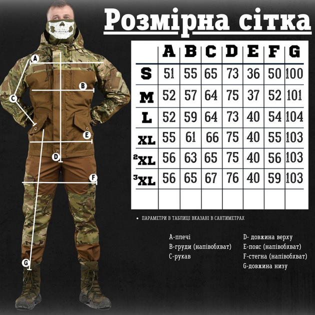 Мужской костюм Горка "7.62 Tactical Commando" рип-стоп куртка + брюки с подтяжками мультикам размер L - изображение 2