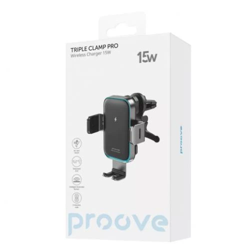 Тримач в авто з бездротовою зарядкою Qi 15W Proove Triple Clamp Pro на дефлектор/панель (WHTP15010004) Black - Фото 6 Тримач в авто з бездротовою зарядкою Qi 15W Proove Triple Clamp Pro на дефлектор/панель (WHTP15010004) Black - зображення 6