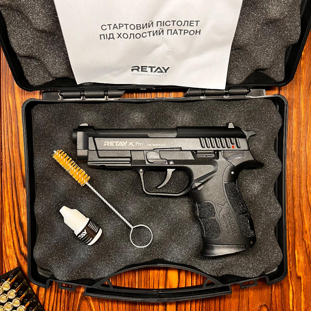 Стартовый пистолет Beretta 92, Retay XPro Black, Сигнальный пистолет под холостой патрон 9мм, Шумовой - изображение 2
