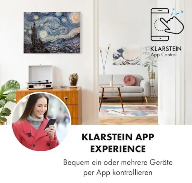 Інфрачервоний обігрівач Klarstein Wonderwall Air Art Smart, 80х60см, 500Вт, Настінний, Зоряна ніч - зображення 4