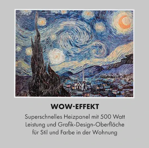 Інфрачервоний обігрівач Klarstein Wonderwall Air Art Smart, 80х60см, 500Вт, Настінний, Зоряна ніч - зображення 5
