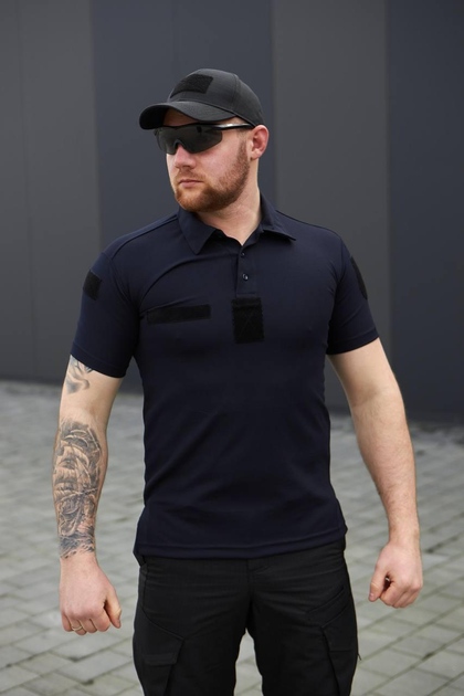 Мужская футболка Поло для ДСНС темно-синяя ткань Cool-pass размер 50 - изображение 1