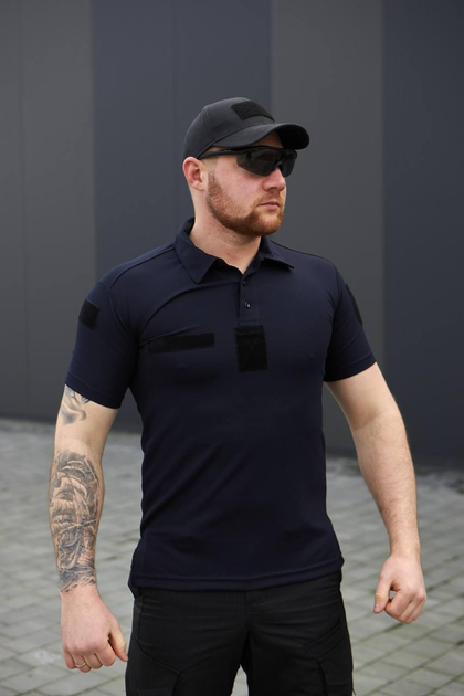 Мужская футболка Поло для ДСНС темно-синяя ткань Cool-pass размер 50 - изображение 2