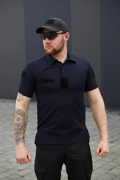 Мужская футболка Поло для ДСНС темно-синяя ткань Cool-pass размер 48 - изображение 1