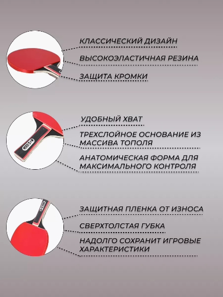 Ракетка для настольного тенниса Cima, 2 шт, 3 шарика, CM700-2 (CM700-2) - изображение 4
