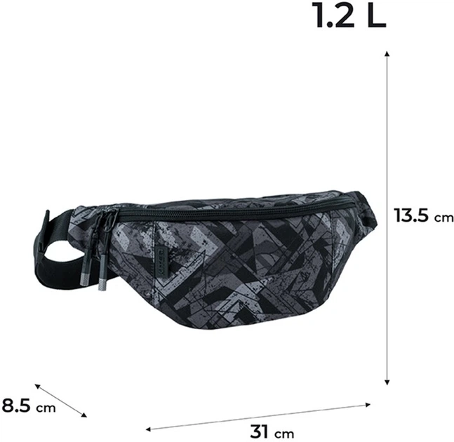 Сумка-бананка Kite teens 13.5x31x8.5 см Чорна (K24-2770-3) - Фото 2 Сумка-бананка Kite teens 13.5x31x8.5 см Чорна (K24-2770-3) - зображення 2