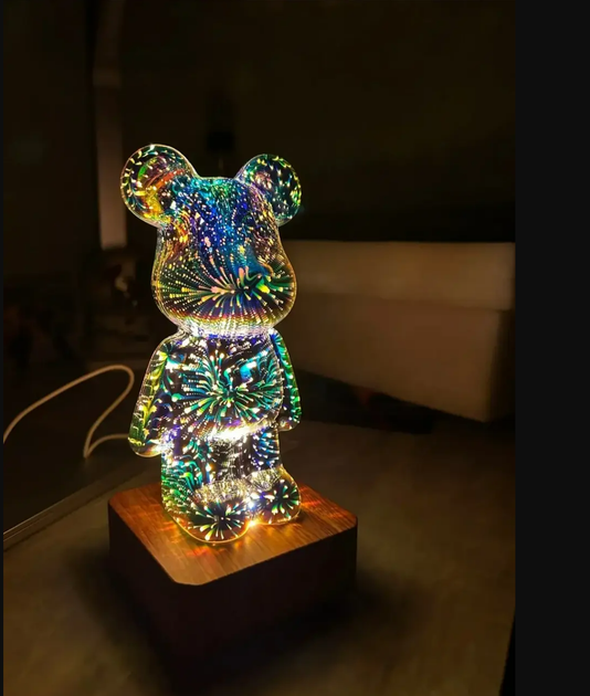 Нічник світлодіодний світильник ведмідь з феєрверком BEARBRICK 3D ведмедик нічник 20см, сріблястий (D-2019091440) - зображення 2