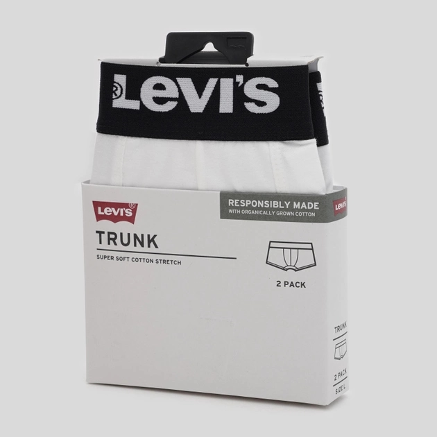 Набір трусів-боксерів чоловічих 2 шт Levi's Solid Basic Trunk Organic Co 2P 7012228440050 S Білий/Чорний (8720245438421) - зображення 6
