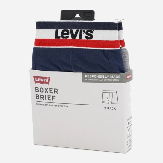 Набір трусів-боксерів чоловічих 2 шт Levi's Logo Boxer Brief Organic Co 2P 7012239080020 S Сірий/Темно-синій (8720245438124) - зображення 6