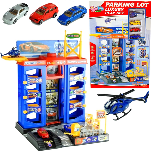 Zestaw Inni Parking Garaż poziomowy 3 Autka + helikopter (1818912264484) - obraz 2