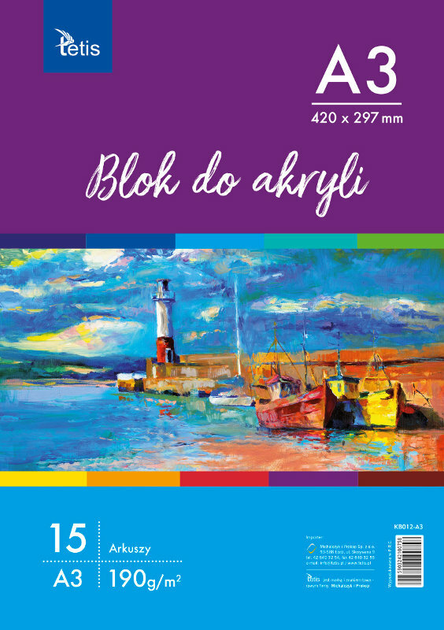 Blok akrylowy Tetis A3 15 arkuszy 190 g (KB012-A3) - obraz 1