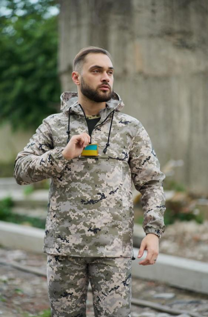 Мужской костюм демисезонный куртка анорак и штаны с шевроном флаг Украины Terra Intruder 0165 L Пиксель (IN - 0165/02 C ) - изображение 2