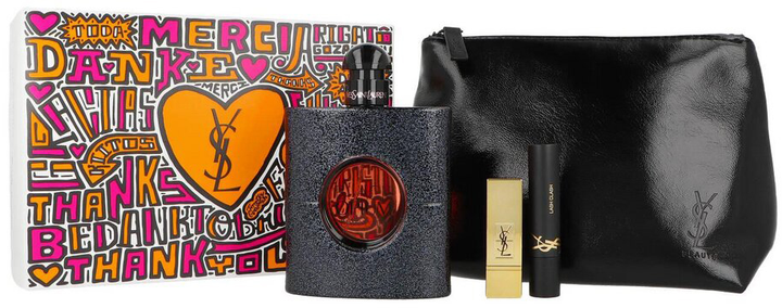 Zestaw damski Yves Saint Laurent Black Opium Woda perfumowana 90 ml + Kosmetyczka + Pomadka 1.3 g + Tusz do rzęs 2 ml (3614273956796) - obraz 1
