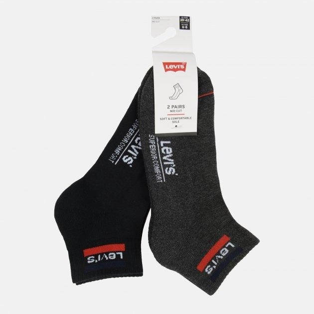 Набір чоловічих шкарпеток високих бавовняних 2 пари Levi's Mid Cut Logo 2P 9020110012080 39-42 Чорний/Сірий (8718824835051) - зображення 2