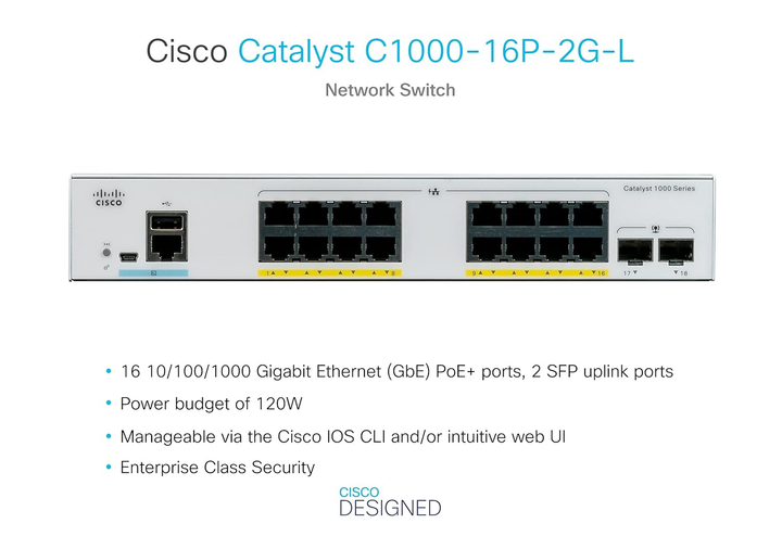 Комутатор Cisco Catalyst C1000-16P-2G-L PoE+ (889728248501) - зображення 3