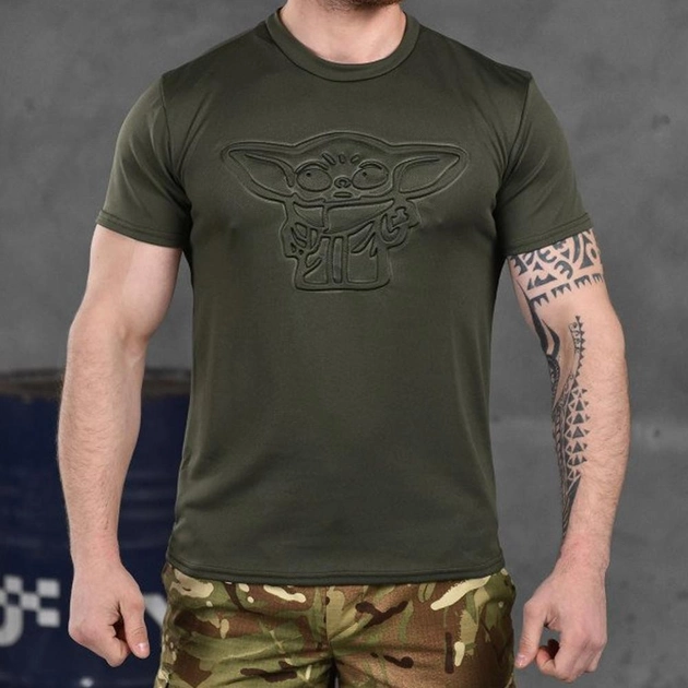 Потовідвідна чоловіча футболка Punishment з принтом "Йода" олива розмір M - зображення 1