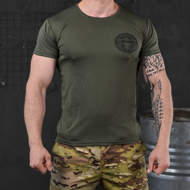 Потовідвідна чоловіча футболка Odin Coolmax з принтом "Airborne" олива розмір L - зображення 1
