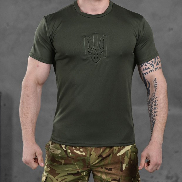 Потовідвідна чоловіча футболка Punishment з принтом "Герб" олива розмір M - зображення 1