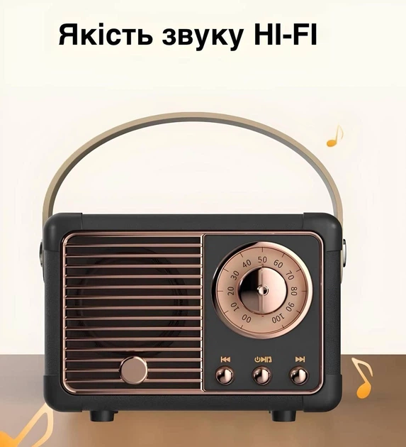 Портативная водонепроницаемая Bluetooth колонка HM11, беспроводная мини колонка с ручкой в стиле радио ретро, черная (80520180) - изображение 3