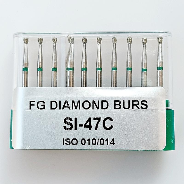 Бор алмазний FG стоматологічний турбінний наконечник упаковка 10 шт UMG 1,4/1,6 мм ЗВОРОТНІЙ КОНУС 806.314.010.534.014 (SI-47C) - зображення 1