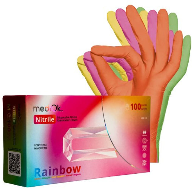 Нітрилові рукавички, розмір S, mediOK, Rainbow (різнокольорові) - зображення 1