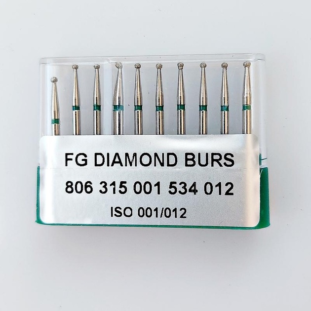 Бор алмазный FG стоматологический турбинный наконечник упаковка 10 шт UMG ШАРИК 806.315.001.534.012 - изображение 1