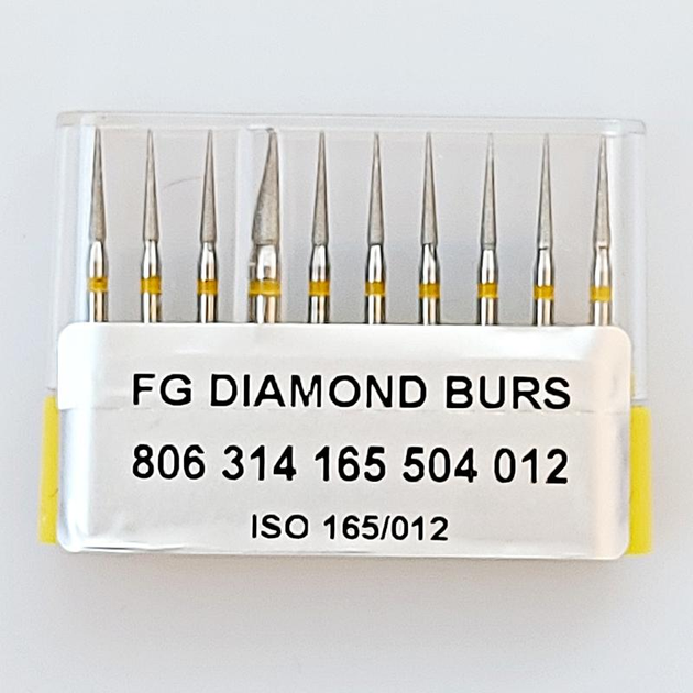Бор алмазний FG стоматологічний турбінний наконечник упаковка 10 шт UMG КОНУС 1,2/8,0 мм 806.314.165.504.012 - зображення 1