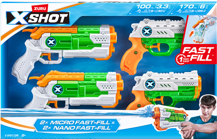 Набір водних бластерів Zuru X-Shot Fast Fill Combo Pack 2 Micro And 2 Nano (193052043894) - зображення 1