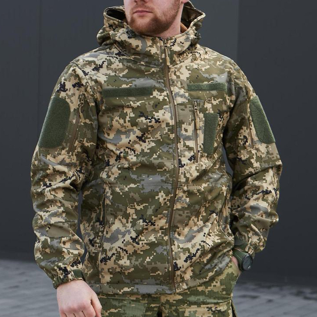 Плотная мужская Куртка с капюшоном Combat SoftShell на флисе пиксель размер 48 - изображение 2