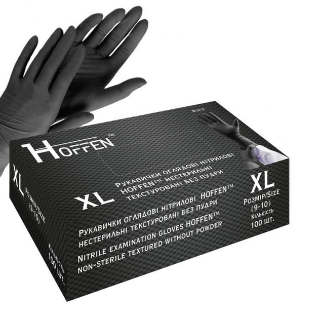 Рукавички нітрилові Hoffen Розмір XL 50 пар Чорні (CM_66006) - зображення 1
