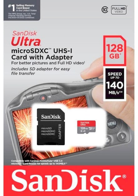 Карта памяти SanDisk Ultra MicroSD 128GB + SD адаптер (SDSQUAB-128G-GN6IA) - изображение 3