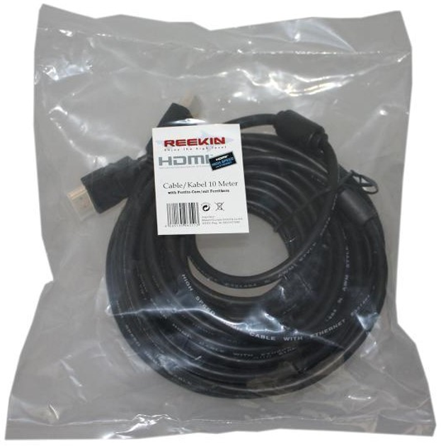 Кабель Reekin HDMI - HDMI Ferrit Full HD 10 м Black (HDMI-027-10M) - зображення 3