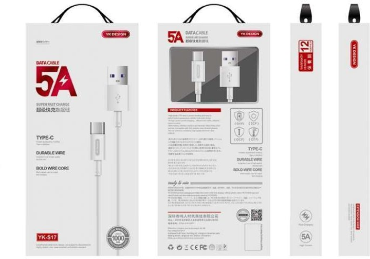 Kabel YK-Design YK-S17 USB-A to USB-C 1 m - obraz 2