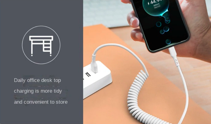 Кабель быстрой зарядки пружина для авто Type-C (USB-C) на Type-C на 1 м Черный - изображение 2