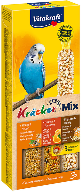 Ласощі для хвилястих папуг Vitakraft Kracker Mix Honey/orange/popcorn 3 x 50 г (4008239212399) - зображення 1