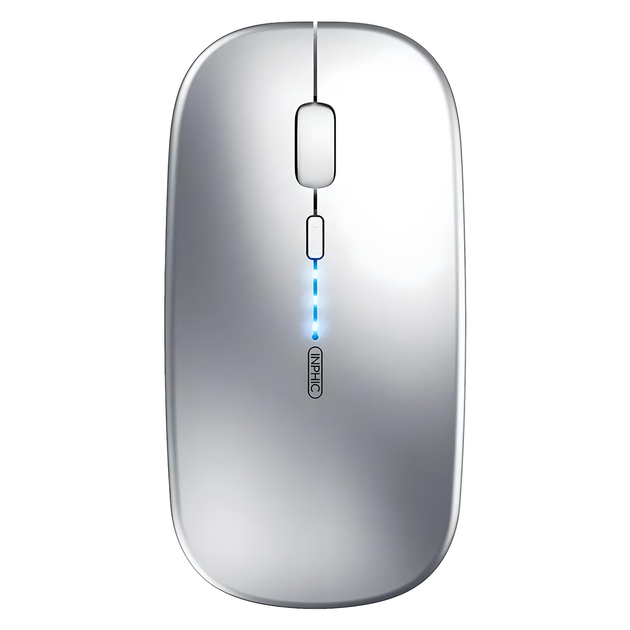 Мышь беспроводная INPHIC M1Pro с подключением USB 2.4ГГц + Bluetooth, аккумулятором, 2400 DPI, серебро - изображение 2