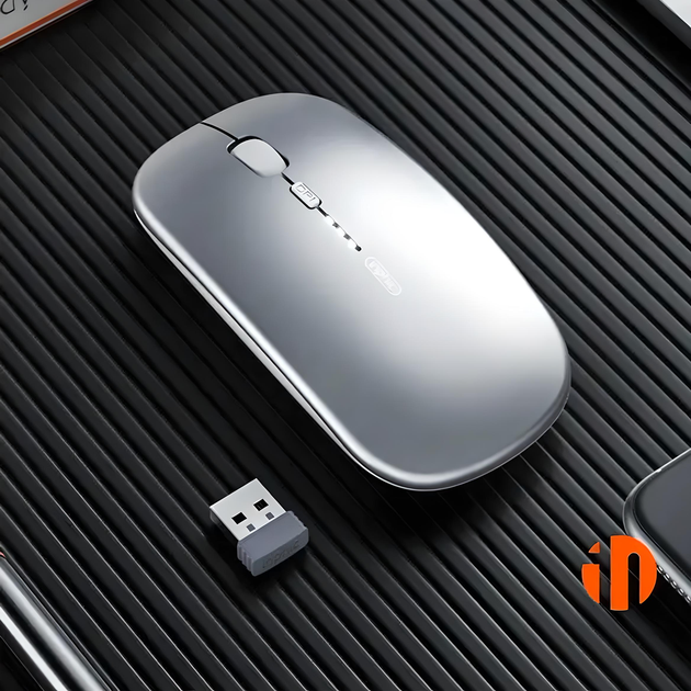 Мышь беспроводная INPHIC M1Pro с подключением USB 2.4ГГц + Bluetooth, аккумулятором, 2400 DPI, серебро - изображение 5