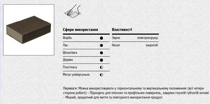 Губка шліфувальна чотиристороння MAGtools 100 х 72 х 25 мм зерно Р 240 1 шт (арт. 1460) - зображення 2