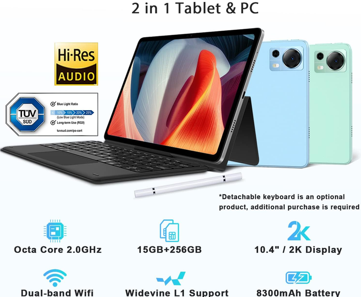 Планшет 10.4" 2K DOOGEE T20 8/256Gb 4G 2-SIM 8 ядер Android 12 8300 mAh Зелений Б/В - зображення 3
