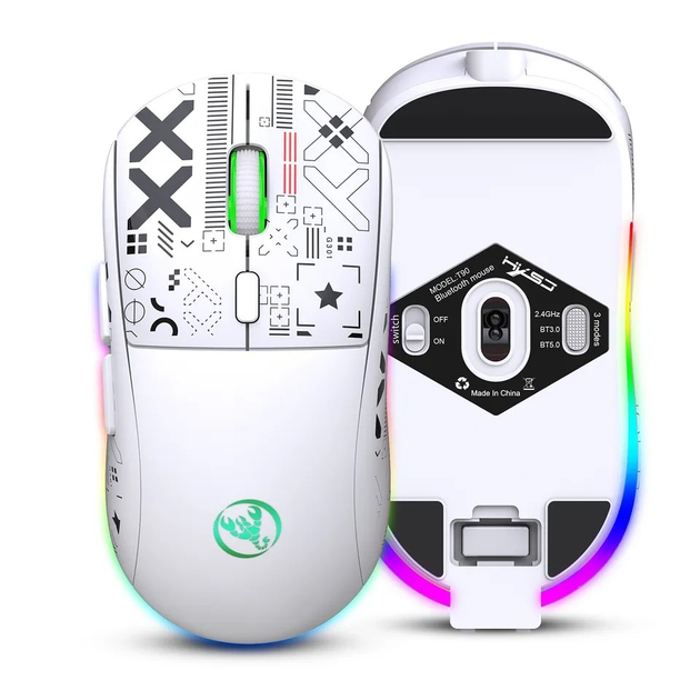 Мышь HYSJ Т90 бесшумная с аккумулятором 2,4G+Bluetooth White - изображение 5