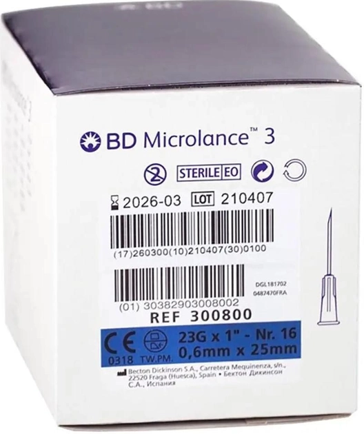 Игла для шприца BD Hypodermic Needle Microlance Ultrafine 0.6 мм х 25 мм 100 шт (0382903008001) - изображение 1