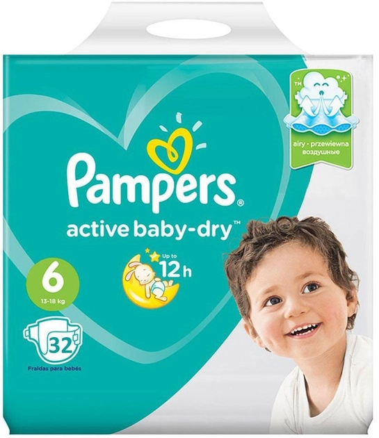 Підгузки Pampers New Baby-Dry Розмір 6 13-18 кг 32 шт (4015400649847) - зображення 1